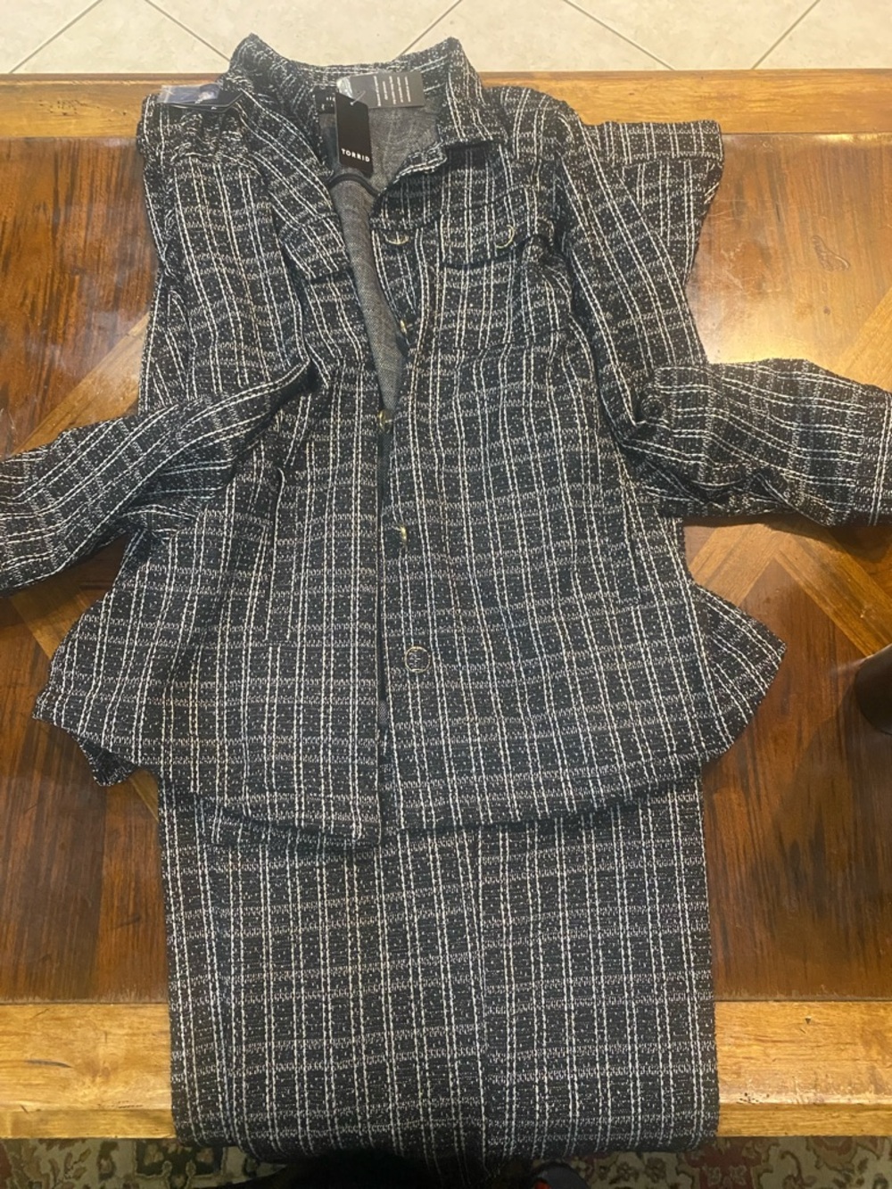 torrid Black and White Plaid Pantsuit Jacket and Trousers.